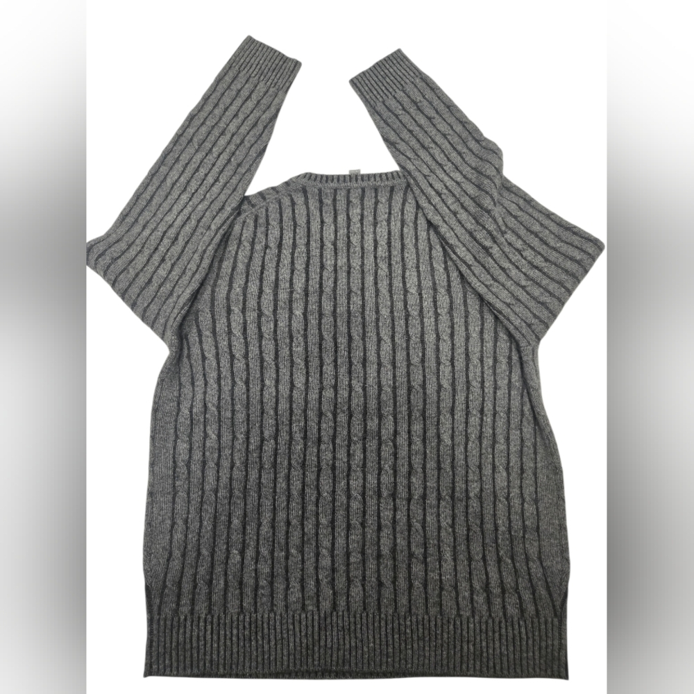 Amicale Cashmere Grey Cable Cashmere Sweater Umisex SZ L - Picture 3 of 13